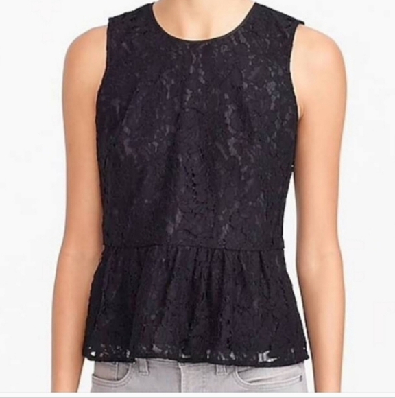 J.CREW Black Lace Sleeveless Peplum Top Size 0 - Picture 1 of 6